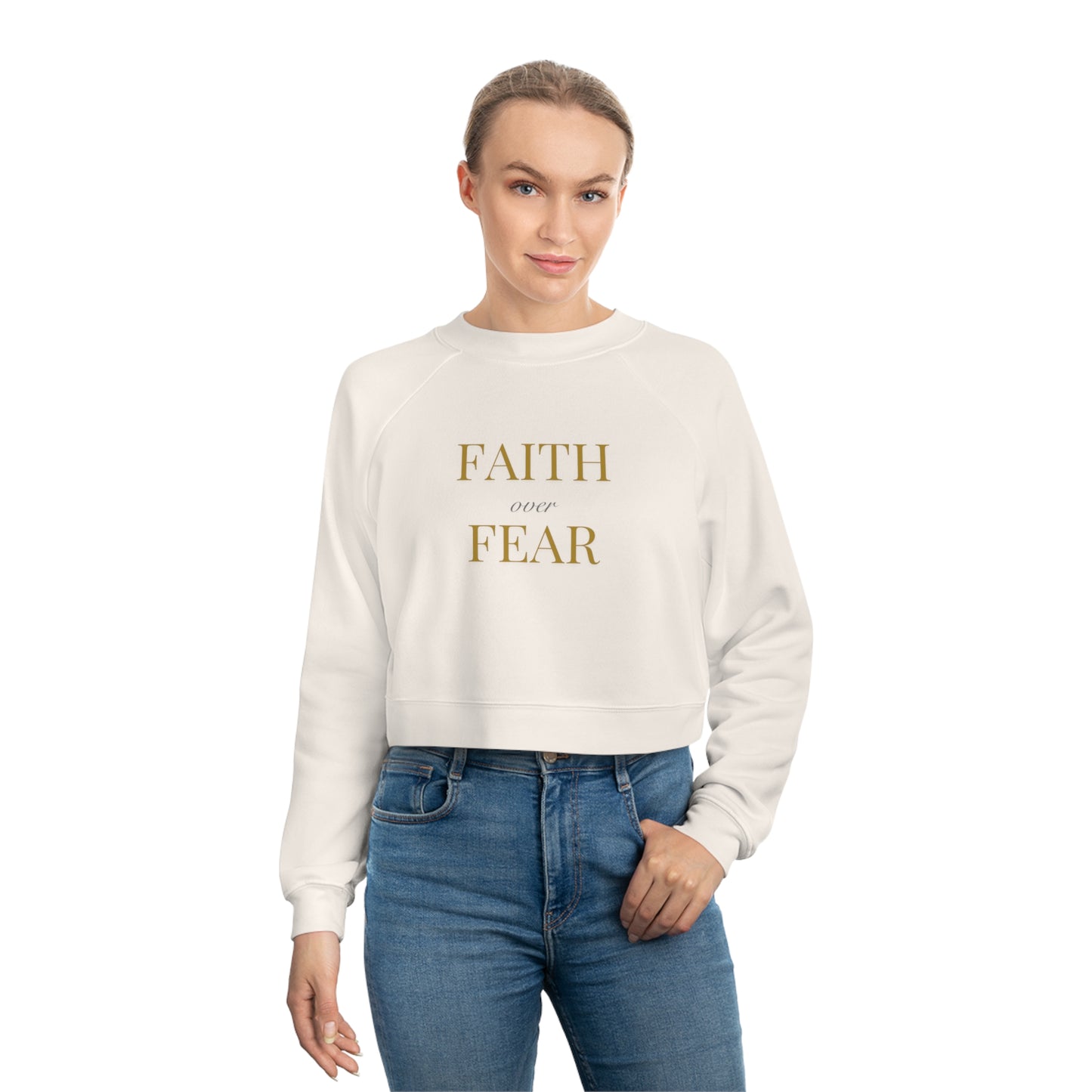 Women's Cropped Fleece Pullover - Faith over fear